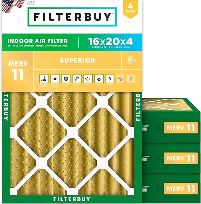 Filterbuy 16x20x4 Air Filter MERV 11 Allergen Defense Replacement, by Filterbuy