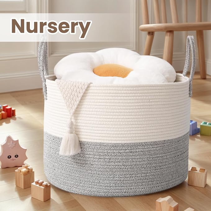 Woven Blanket Basket, 65L Large Rope Storage Bin - Image 4