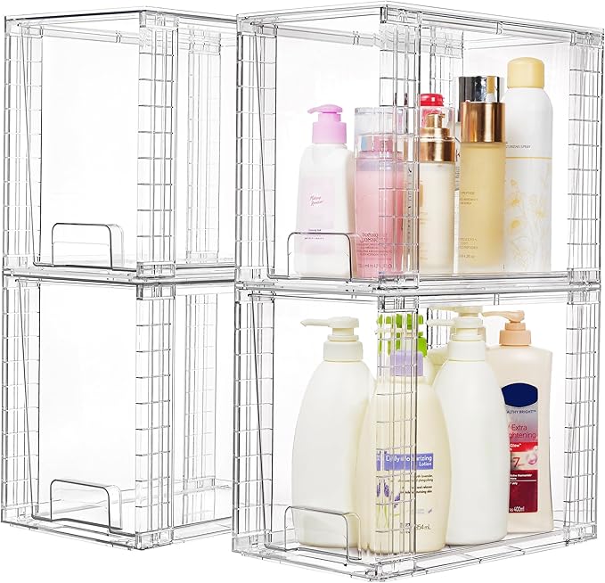 Vtopmart 4 Pack Clear Stackable Storage Drawers, 9.7" High Plastic Organizers - Image 4