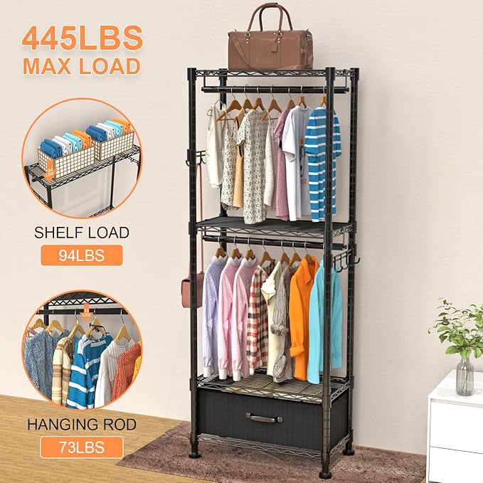 Clothes Rack, Clothing Rack for Hanging Clothes, 4 Tiers Adjustable Closet - Image 3
