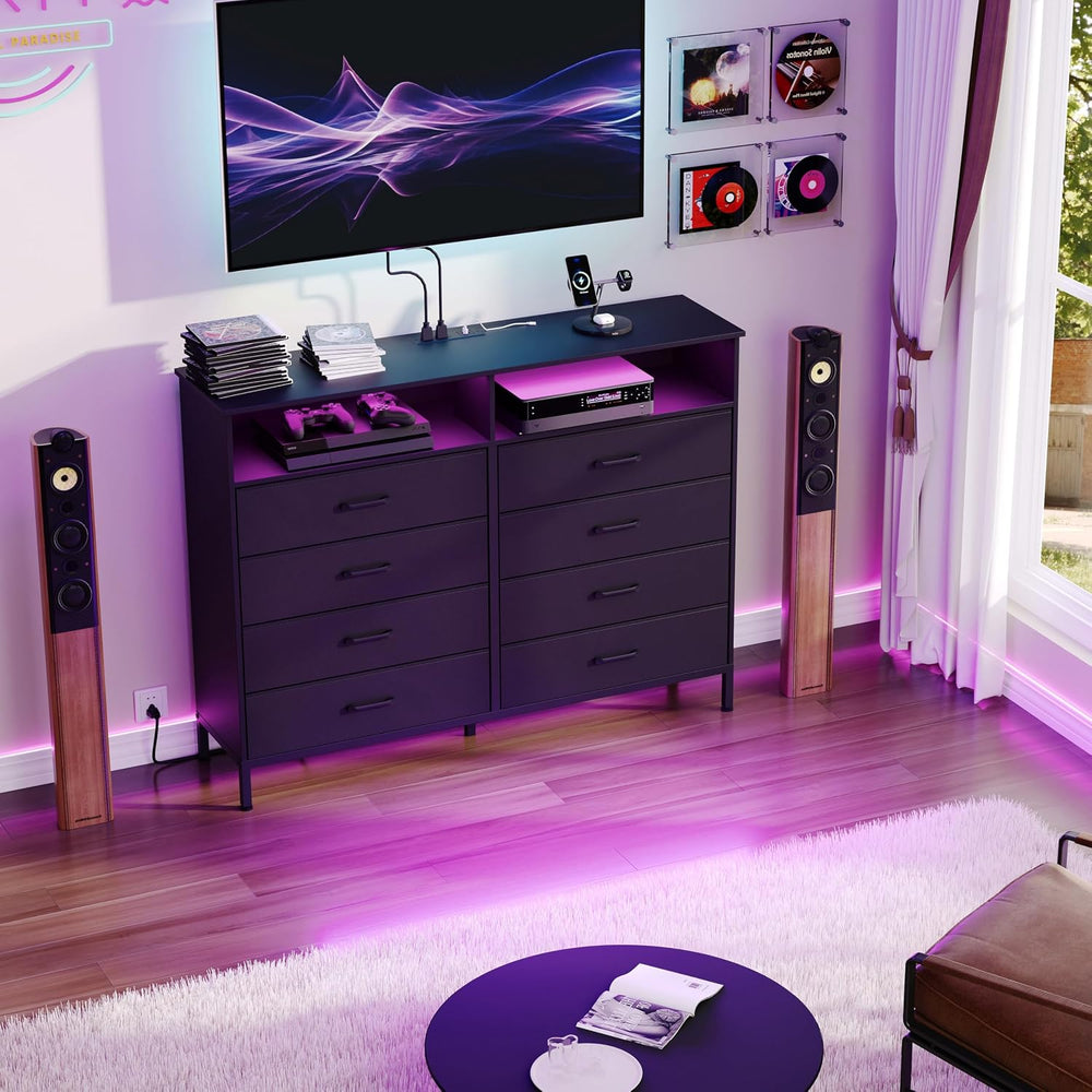 Dresser for Bedroom Black Bedroom LED Dresser 8 Fabric Drawers Dressers