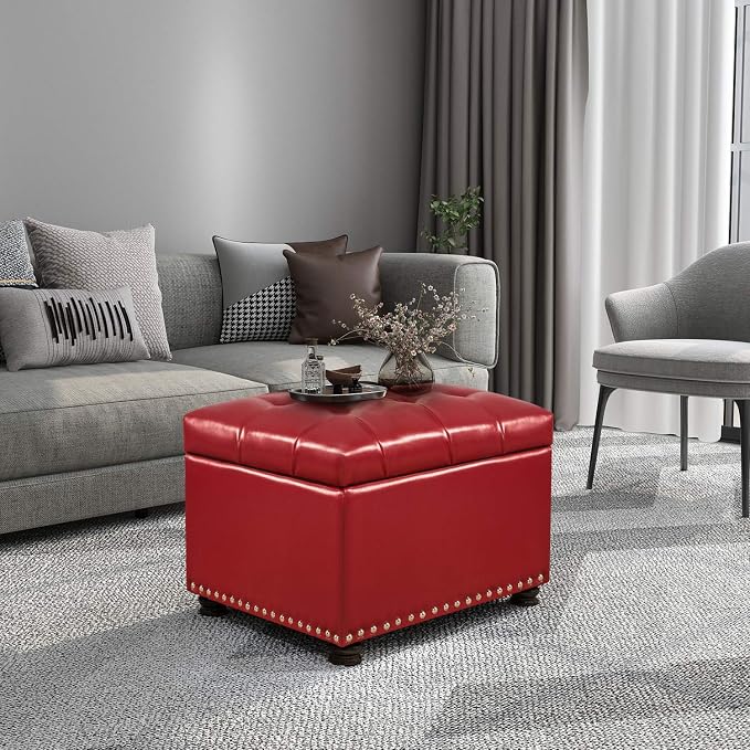 24'' Leather Storage Ottoman Rectangular Foot Rest Stool