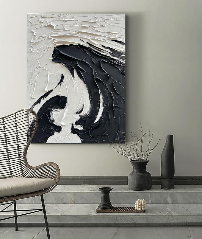 NANKAI 40x28 inch Minimalist Black and White Abstract Painting 100% - Image 4