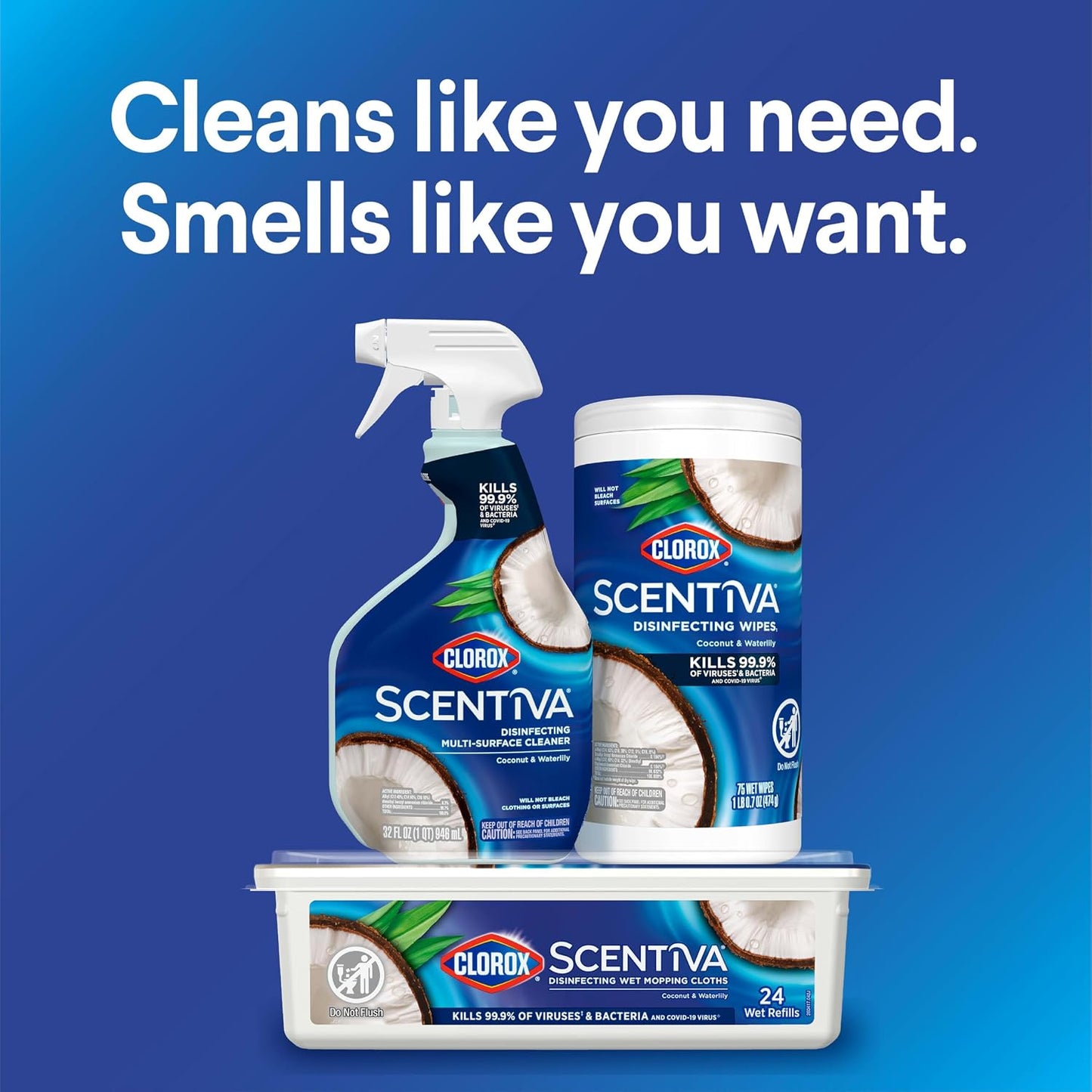 Clorox Scentiva Disinfecting Wipes, Coconut and Waterlily, 75 Ct., 3 Pack