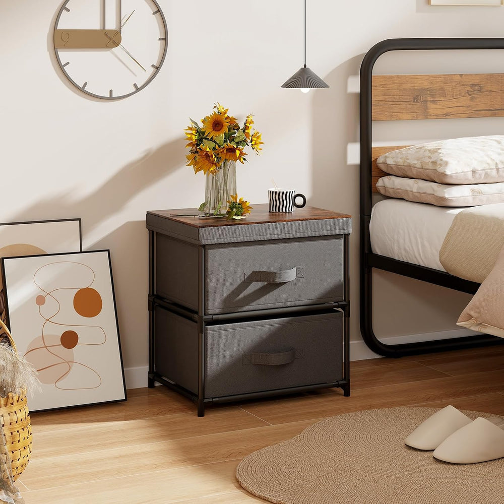 GIANTEX Nightstand with 2 Fabric Drawers, Small Storage Dresser with Metal Fr...