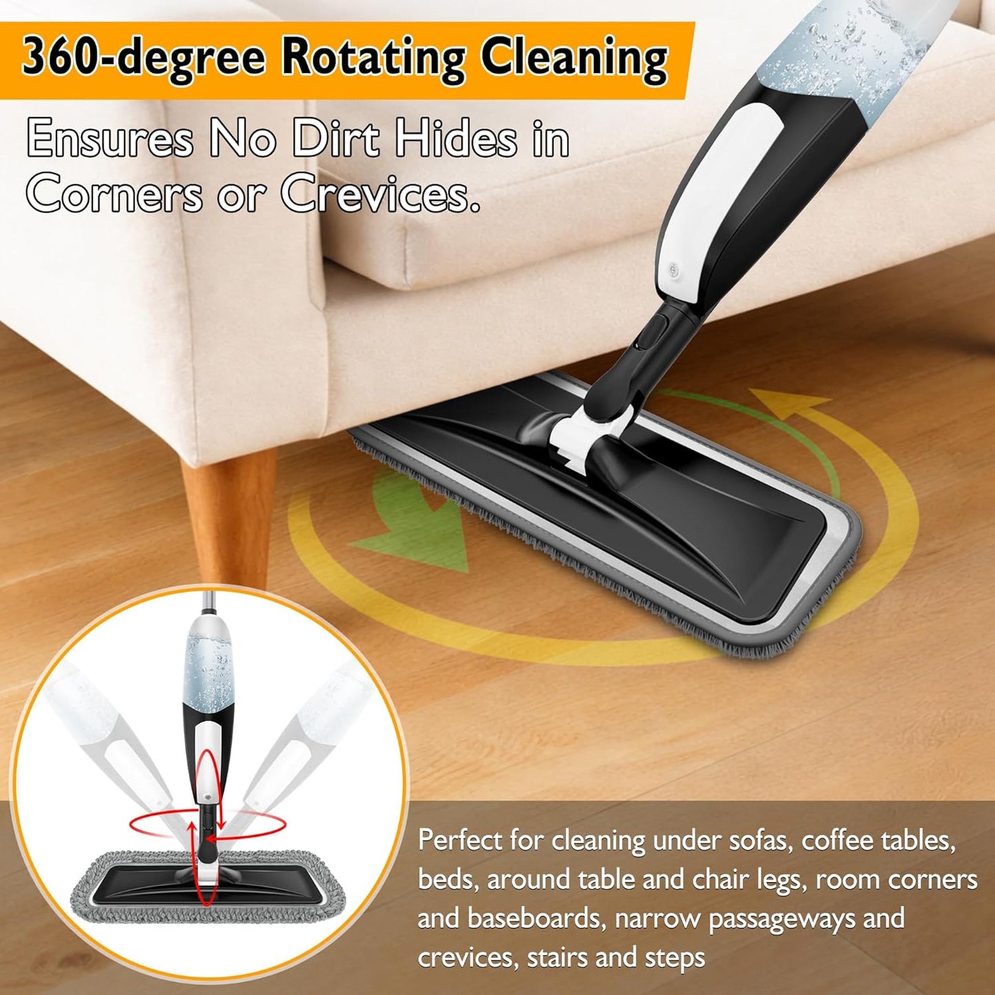 Spray Mop for Floor Cleaning: Microfiber Wet Dry Mop for Hardwood Laminate Tile Wood Vinyl, 360° Swivel Head Lightweight Flat Floor Mops with 3 Washable Reusable Pads & Refillable Bottle