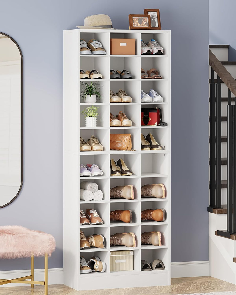 Tribesigns 10-Tier Shoe Storage Cabinet Set of 2, White Wooden Shoe Rack with...