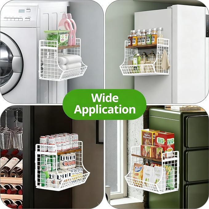 Magnetic Shelf for Fridge with Wood Lid, Fruit Potato and Onion Storage Bins - Image 4