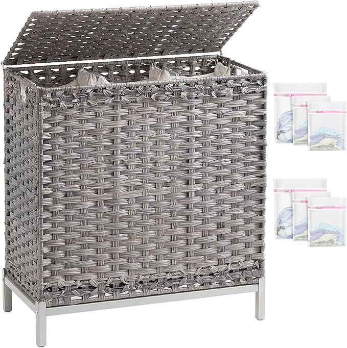 Laundry Hamper with Lid 132 L, Clothes Hamper with Lid, Handwoven Rattan by SETVSON