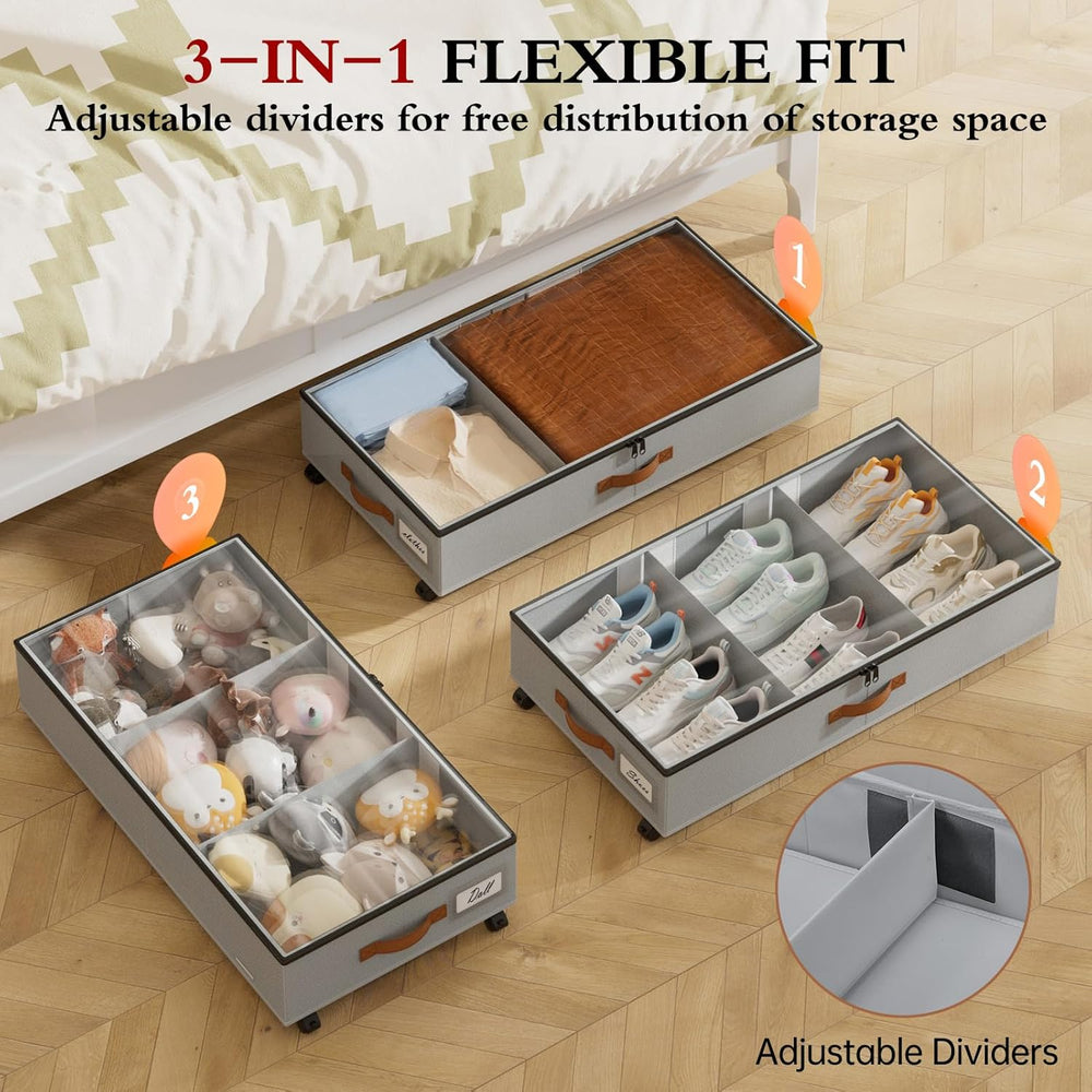 Yecaye Under Bed Storage with Wheels, 2 Pack Under Bed Storage Containers wit...