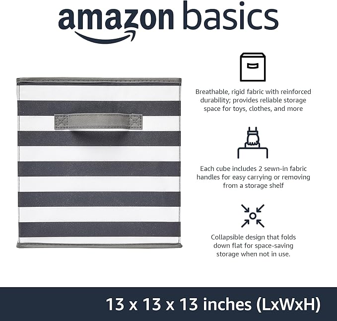 Amazon Basics Cube Organizer Storage Bins Handles, Collapsible Fabric - Image 2