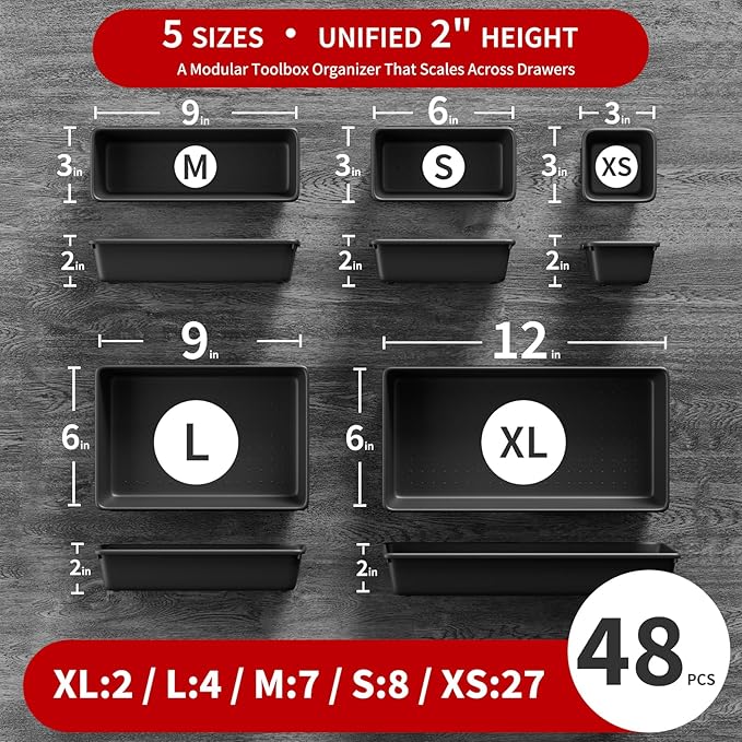【48PCS & 5 Sizes】Tool Box Organizer Tray, Toolbox Drawer Organizer - Image 2