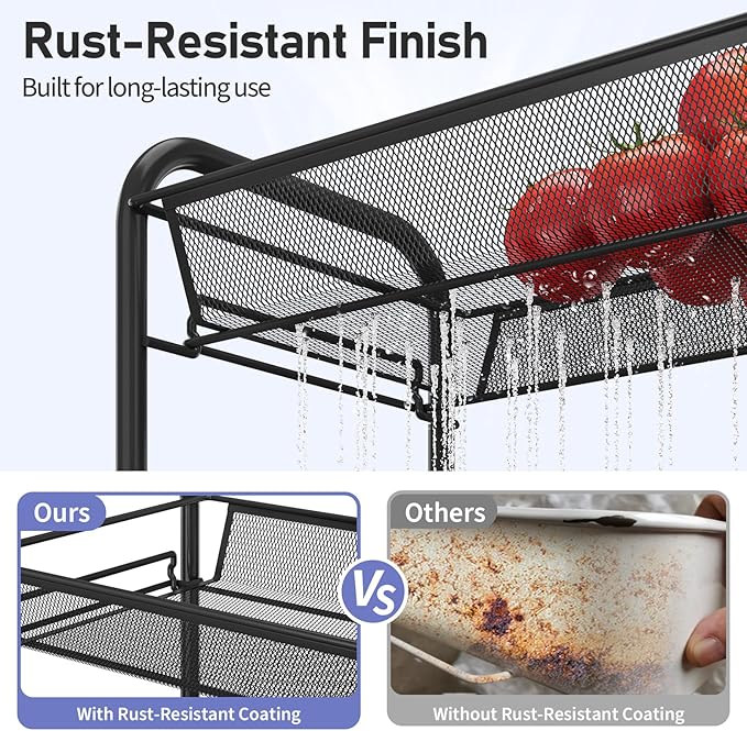TOOLF 3-Tier Metal Rolling Cart, Mesh Wire Easy Assemble Utility Cart, Storage - Image 3