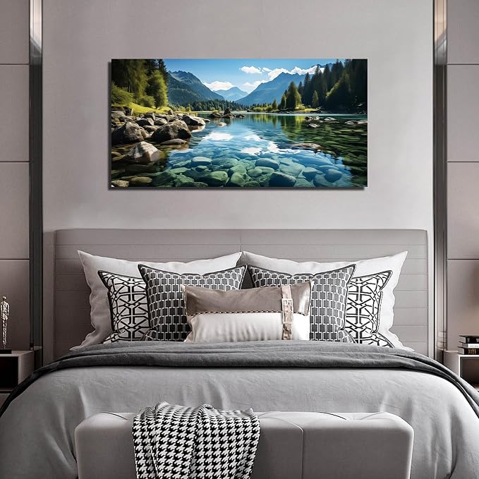 GUGIKA Landscape Wall Art for Living Room, Mountain and Lake Wall-Decor for - Image 4