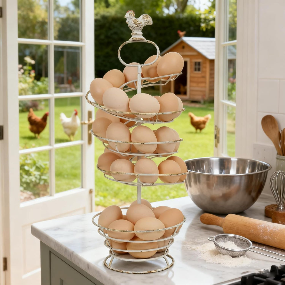 Fresh Egg Holder Countertop Vintage Metal Spiral Egg Holder with Storage Bask...