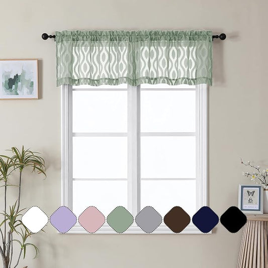 Aiyufeng Green Valance Curtains 14 Inch Length, Chic Wavy Line Clip Jacquard by Aiyufeng