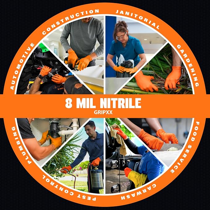Herkules Grip Heavy Duty 8Mil Orange Nitrile Gloves, 3D Raised Diamond - Image 8