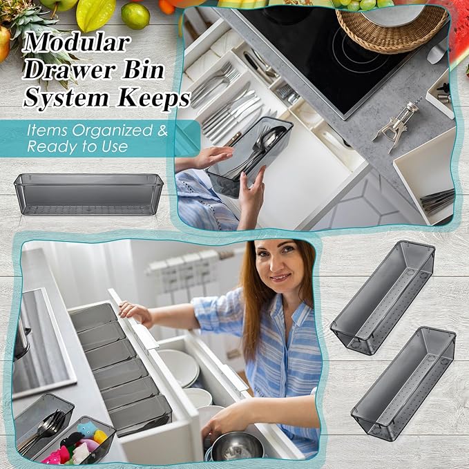 Maitys 12 Pcs Vanity Drawer Organizer 9 x 3 x 2 Inches Clear Plastic Utensil - Image 3