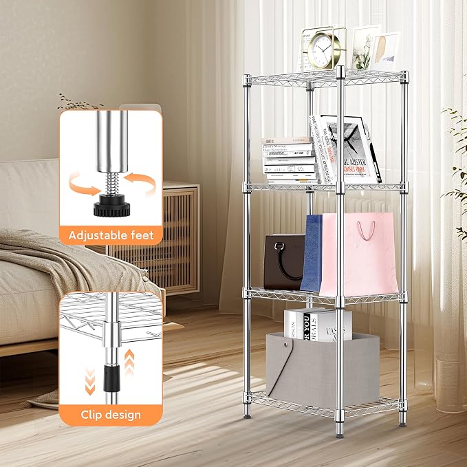 4 Tiers Shelf Metal Storage Shelves Wire Rack Closet Organizers