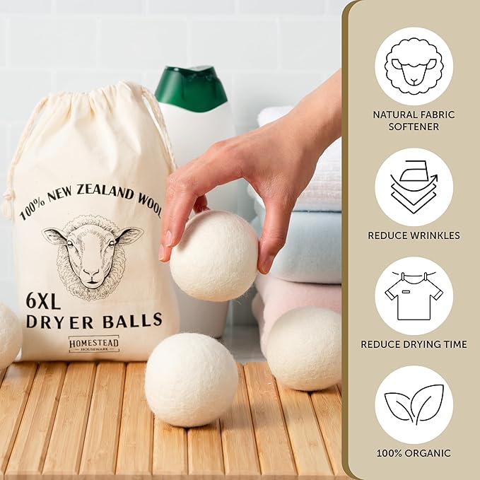 XL Wool Dryer Balls 6-Pack – 100% New Zealand Wool, Natural Fabric Softener & - Image 3