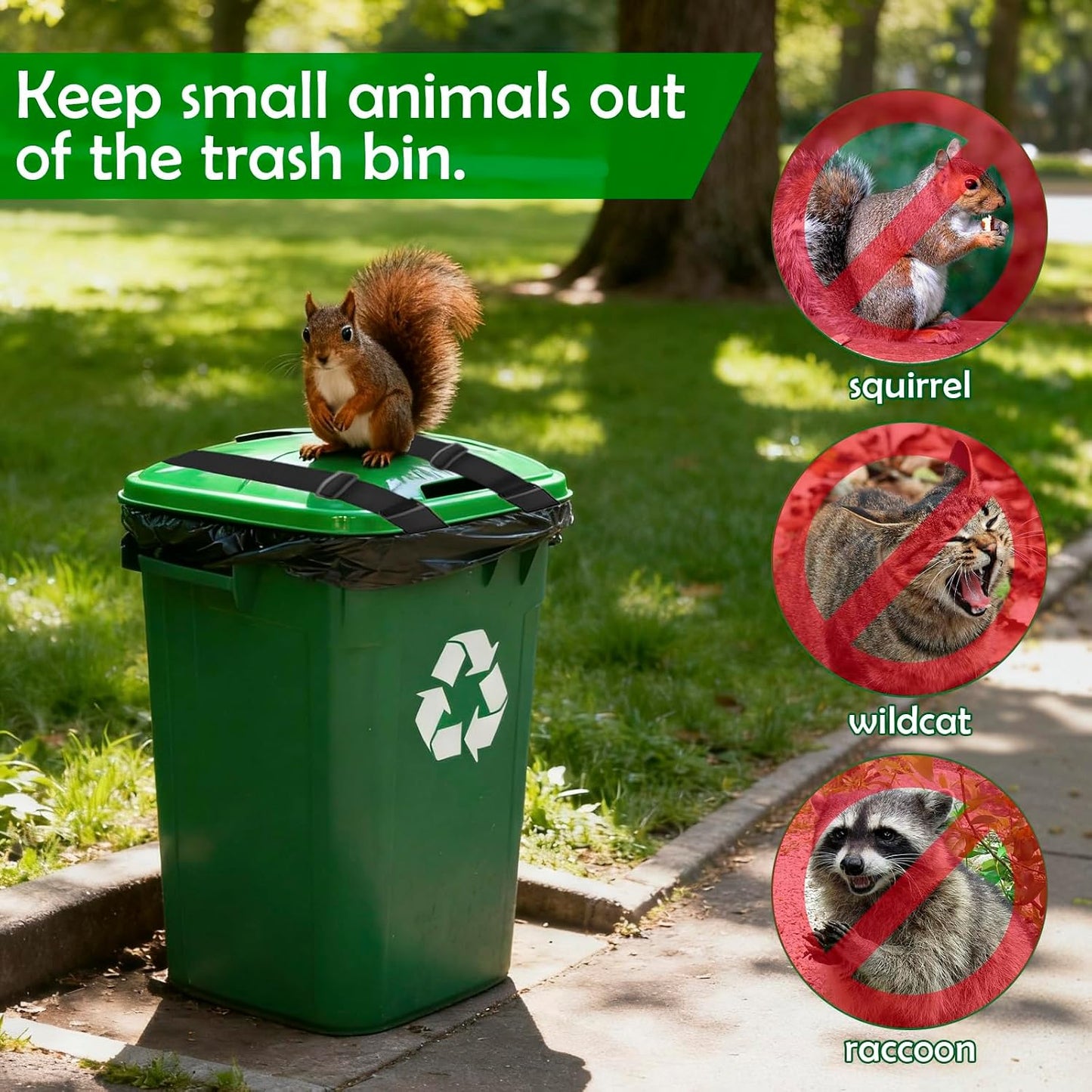 2PCS Trash Can Lock , Double Metal Hooks, Animal Lock for Trash Can Straps | Trash Can Lock for Animals-Proof, Bear Proof Adjustable Strap for Outdoor Trash Locks, Racoon Repellent, Trash Bin Lid Holder