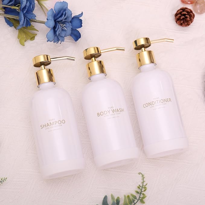 Shampoo and Conditioner Dispenser Set of 3, Refillable 20.5OZ Shampoo Bottles - Image 5