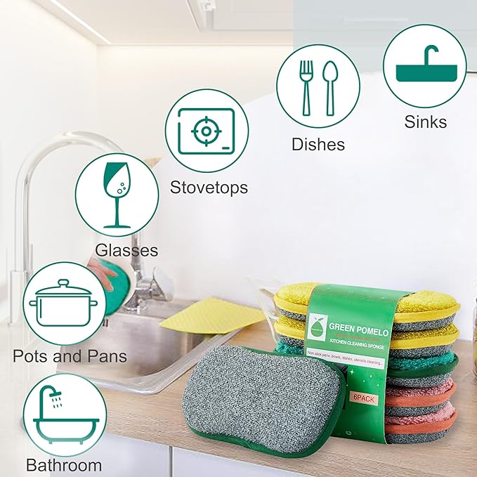 Multipurpose Sponges Kitchen, 6 Pack Reusable Non-Scratch Scrub Sponge - Image 5