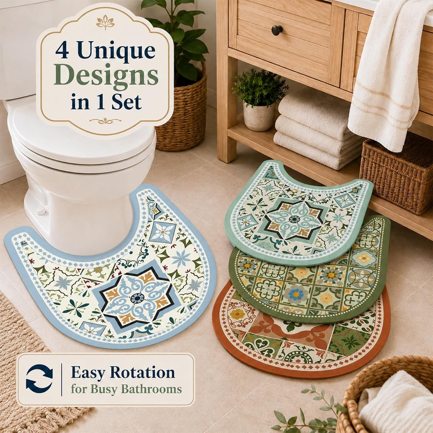 Washable Commode Potty Training Mats, Super Absorbent Reusable Toilet Training Rug for Kids, Leak-Proof & Non-Slip Adult Incontinence Toilet Mat, Bathroom Floor Protector Pads 4 Pack