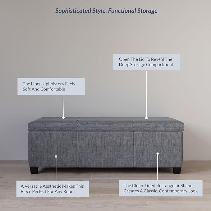 BELLEZE Storage Ottoman, 47 Inch Bench Bedroom Bench - Image 4