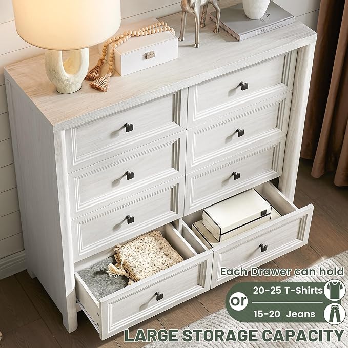 41" Tall White Dresser, Farmhouse 8 Drawers Dressers - Image 5
