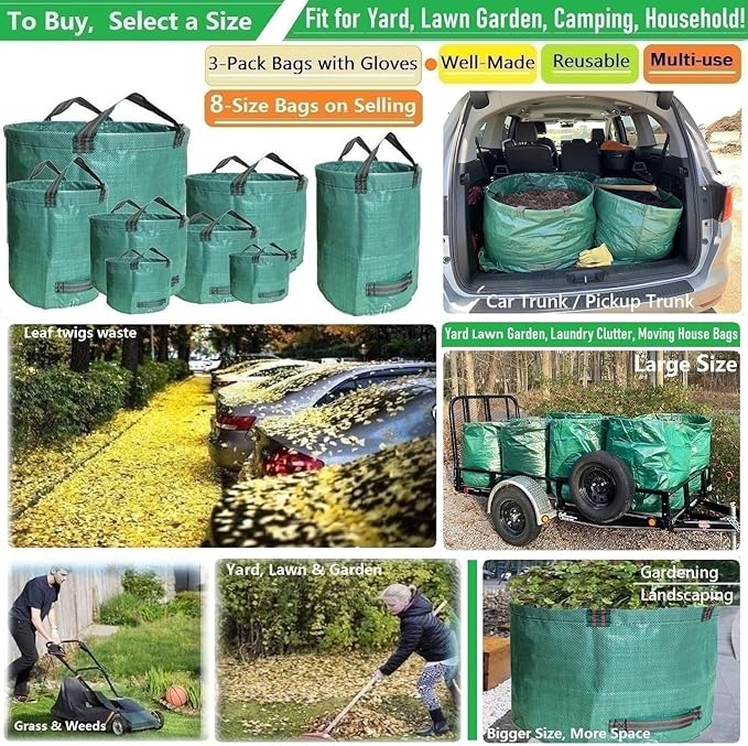 Professional 3-Pack 137 Gallon Lawn Garden Bags Big Yard Waste Bags - Image 2