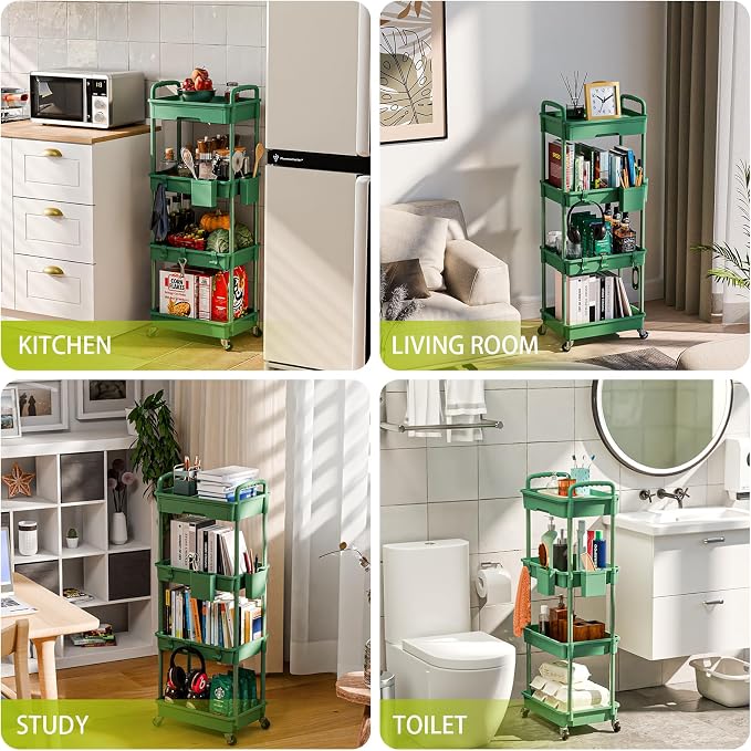4 Tier Rolling Cart Organizer, Art Craft Diaper Bedside Snack Laundry Room - Image 6