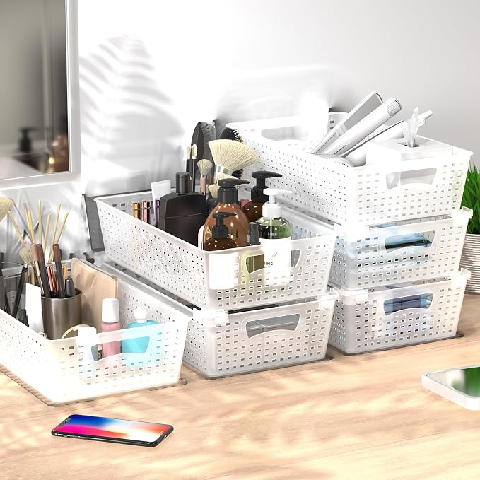 Simple Houseware Stackable Plastic Woven Basket Organizer, 6 Pack, 14.5" x 8.5" - Image 4