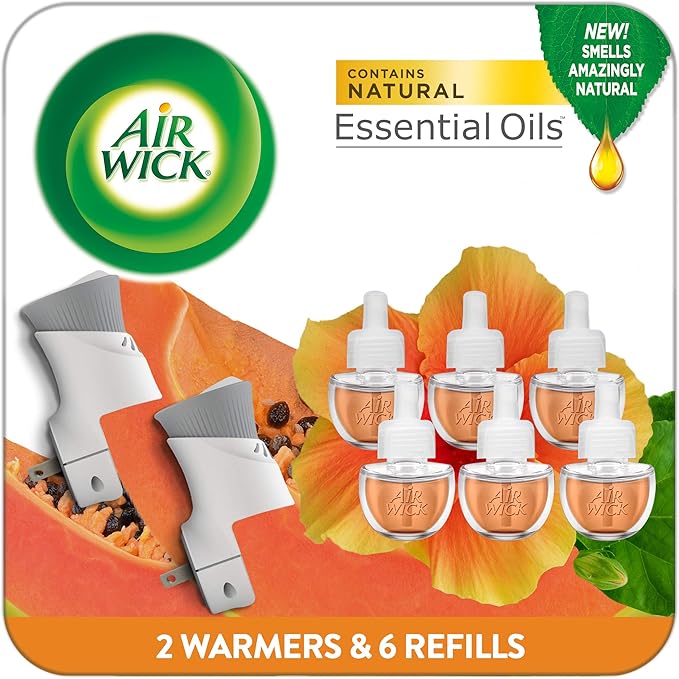 Air Wick Plug in Scented Oil Starter Kit, 2 Warmers + 6 Refills, Essential Oils by AirWick