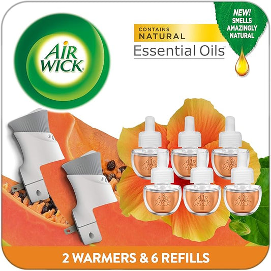 Air Wick Plug in Scented Oil Starter Kit, 2 Warmers + 6 Refills, Essential Oils by AirWick