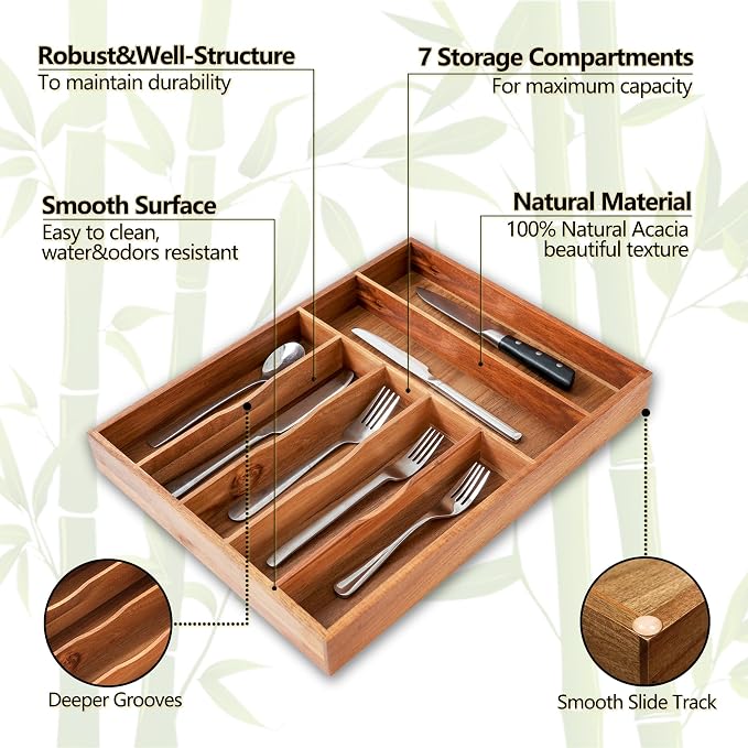 Silverware Organizer, 12.5 Inch Utensil Organizer Kitchen Drawer Organizer - Image 3