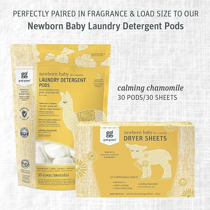 Grab Green Newborn Baby Dryer Sheets, 120 Sheets, Chamomile Scent, Plant and - Image 8