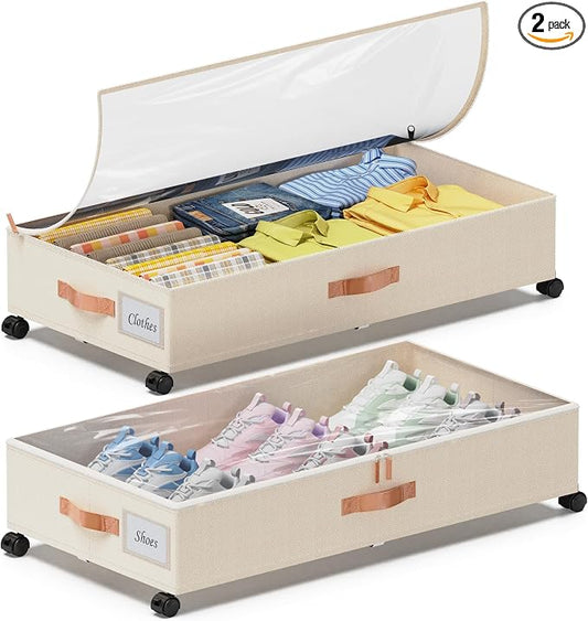 Under Bed Storage with Wheels, XXL 65L Under the bed storage Organizer Bins by Unknown