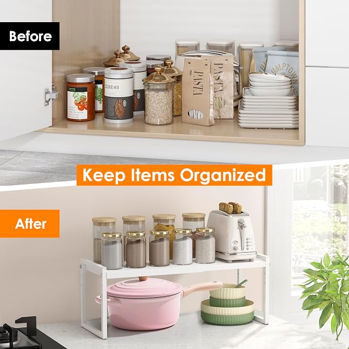 DOLALIKE Expandable Kitchen Countertop Organizer, Stackable Cabinet Shelf - Image 4