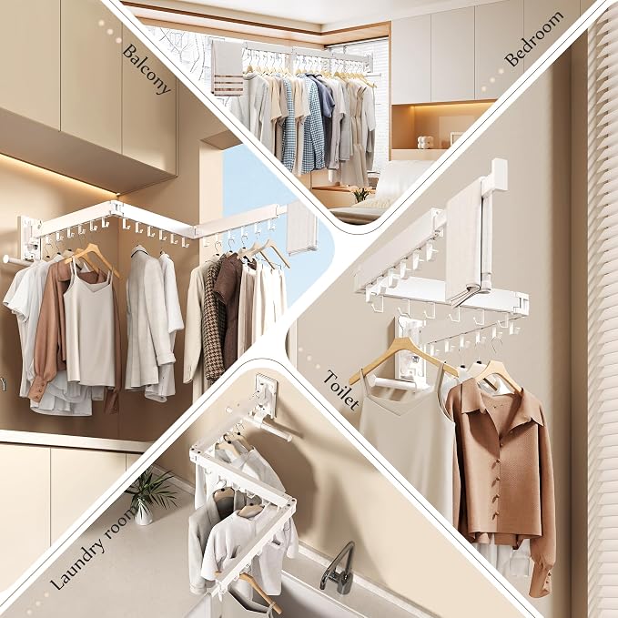 Wall Mounted Collapsible Clothes Drying Rack, Space-Saving Laundry Drying Rack - Image 5