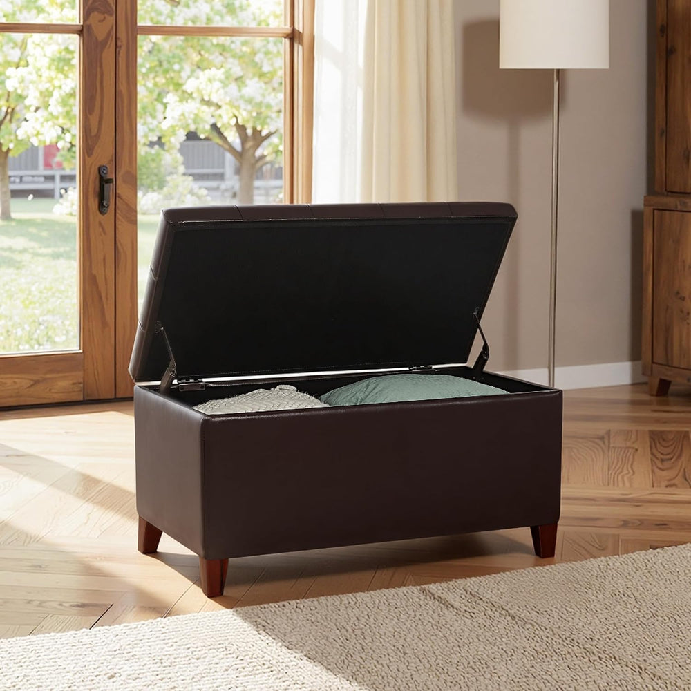Joveco Storage Ottoman Bench, 33 Inches Faux Leather Rectangle Tufted Foot St...