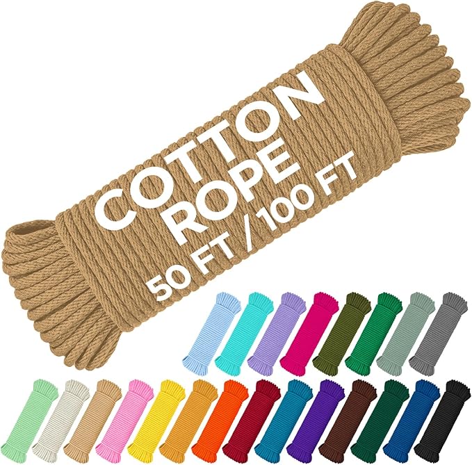 TECEUM Cotton Rope 3/16” – 100 FT – Strong All-Purpose Braided Rope – Natural by TECEUM