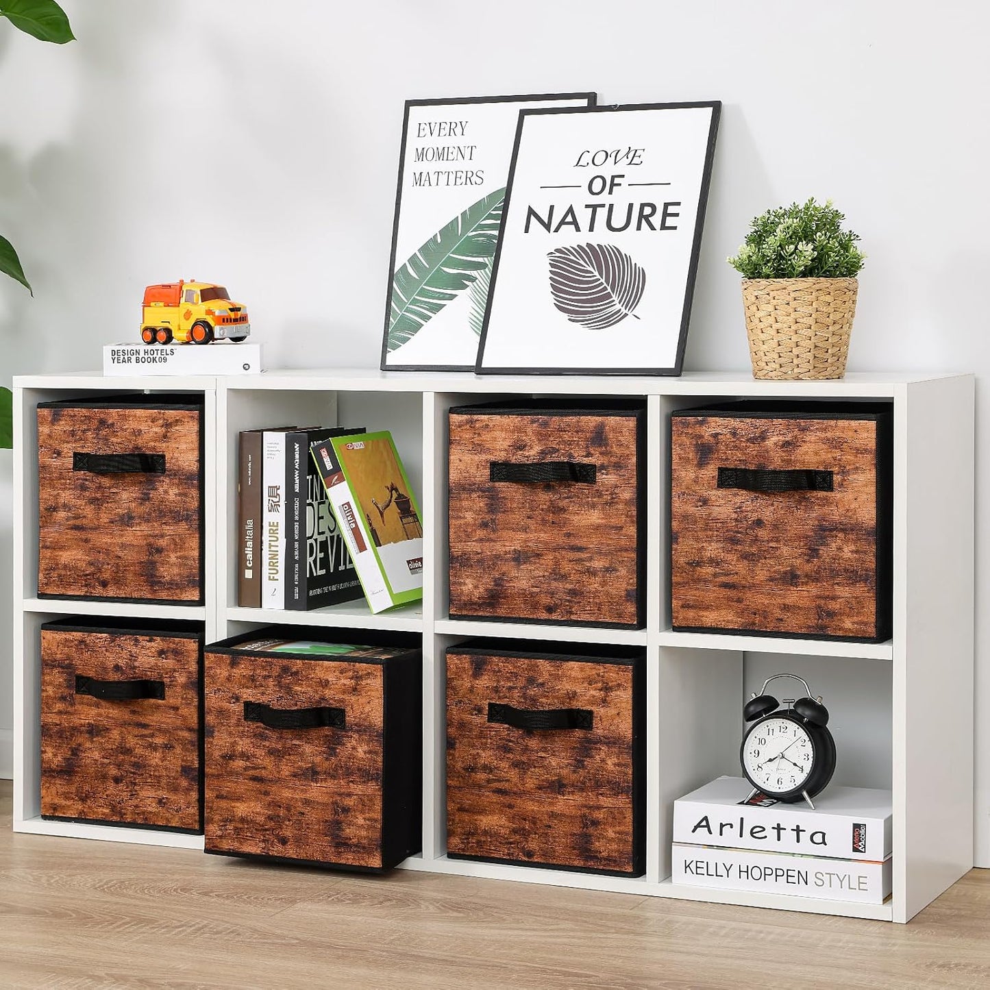 Stero Fabric Storage Cubes, 3 Pack Foldable Storage Bins with Handle, 11 Inch Storage Baskets Box for Shelves, Closet, Organizer, Rustic Brown and Black