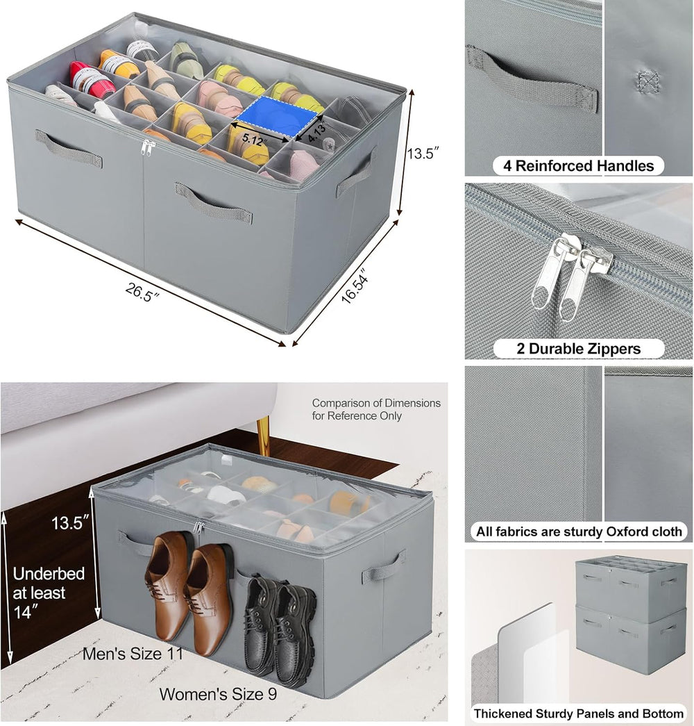TOPIA HOME Shoe Organizer for Closet 2 Pack, Foldable Shoe Box with Adjustabl...