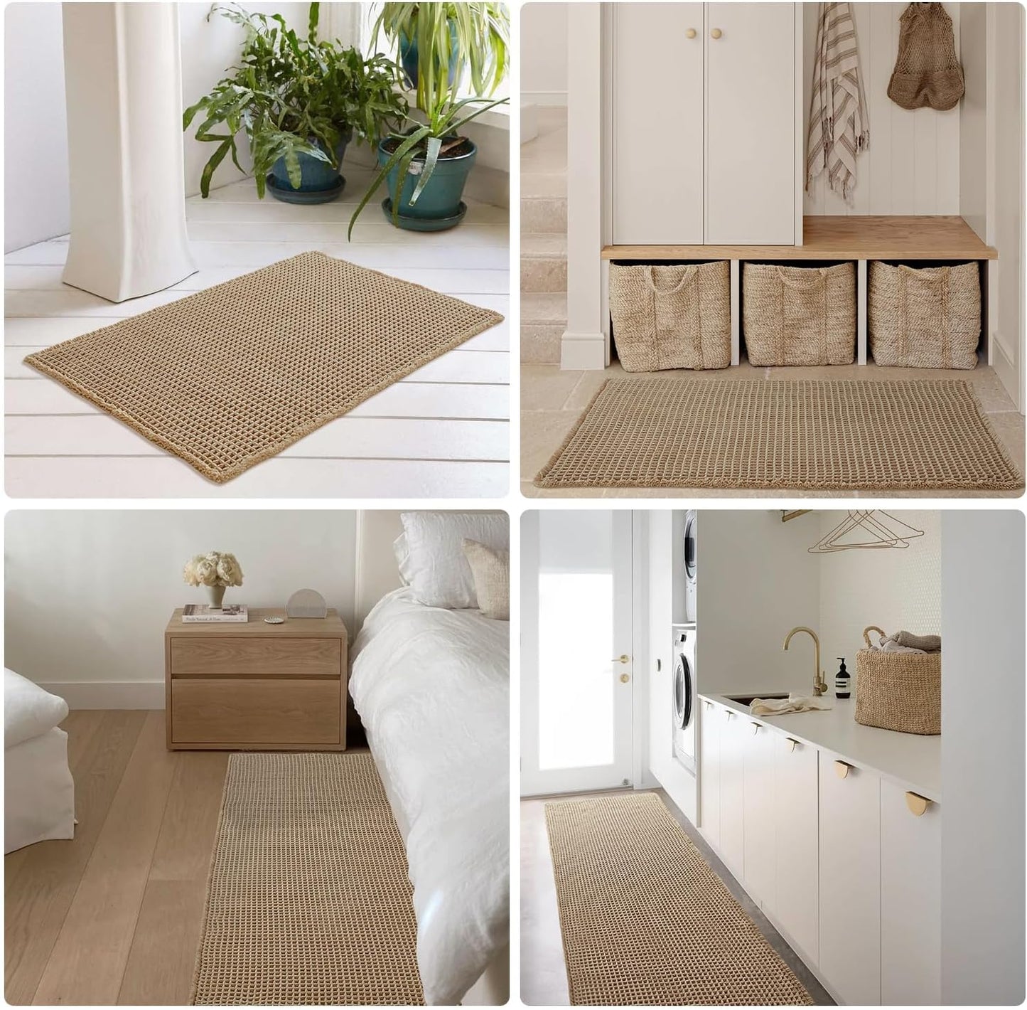 TYUU Waffle Bath Mat, Boho Bathroom Rugs Non Slip Washable Super Absorbent Quick Dry Farmhouse Bathroom Decor, 30"x20" Khaki