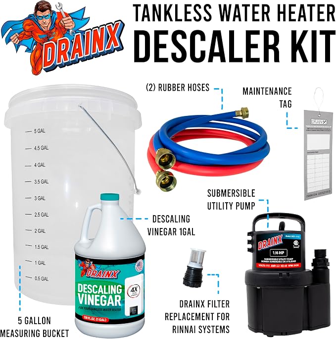 DrainX Tankless Water Heater Flushing Kit Includes Pump, 5-Gallon Bucket - Image 2