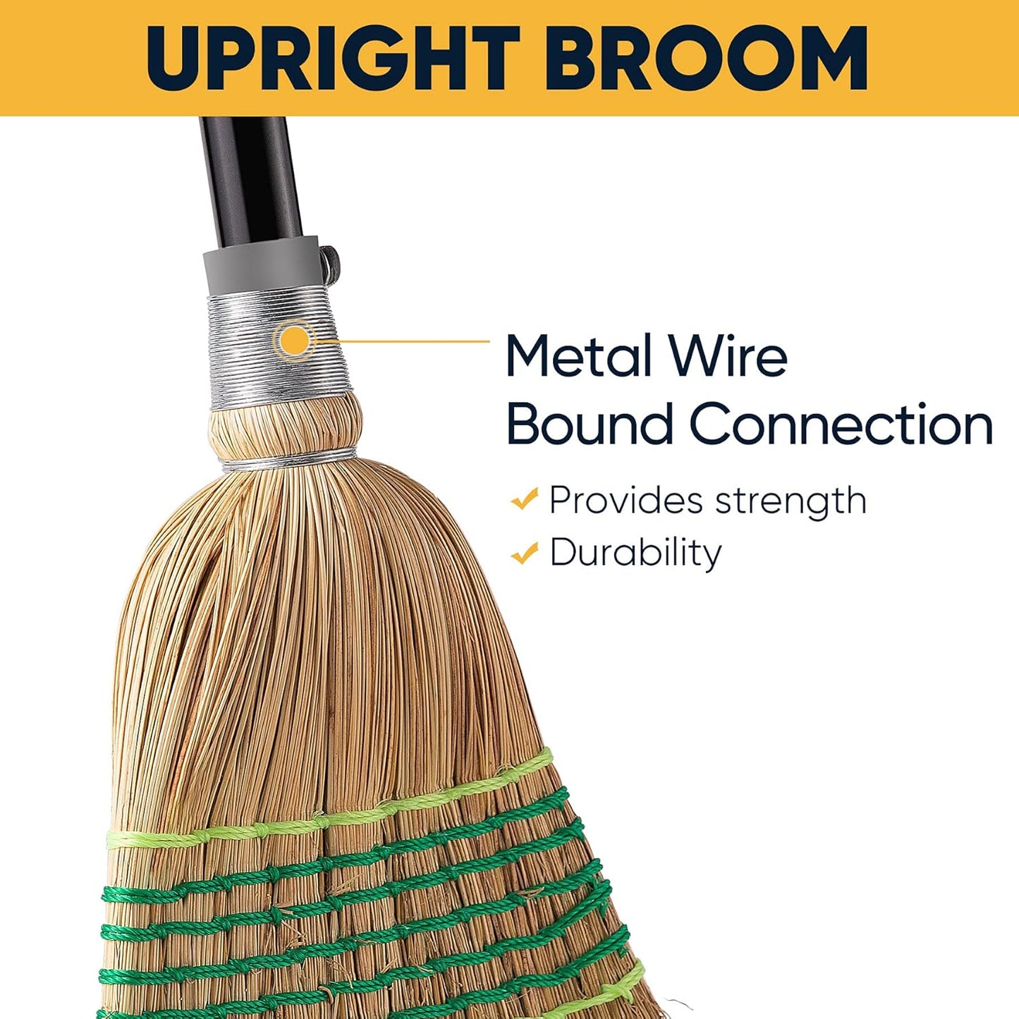 Yocada Heavy-Duty Corn Broom Commercial Indoor Outdoor Broom 59.8 inch Tall for Courtyard Garage Lobby Mall Market Floor Home Office Leaves Stone Dust Rubbish