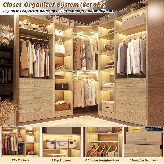 Corner Closet System with 6 Drawers, Closet Organizer System with 14 Shelves & - Image 4