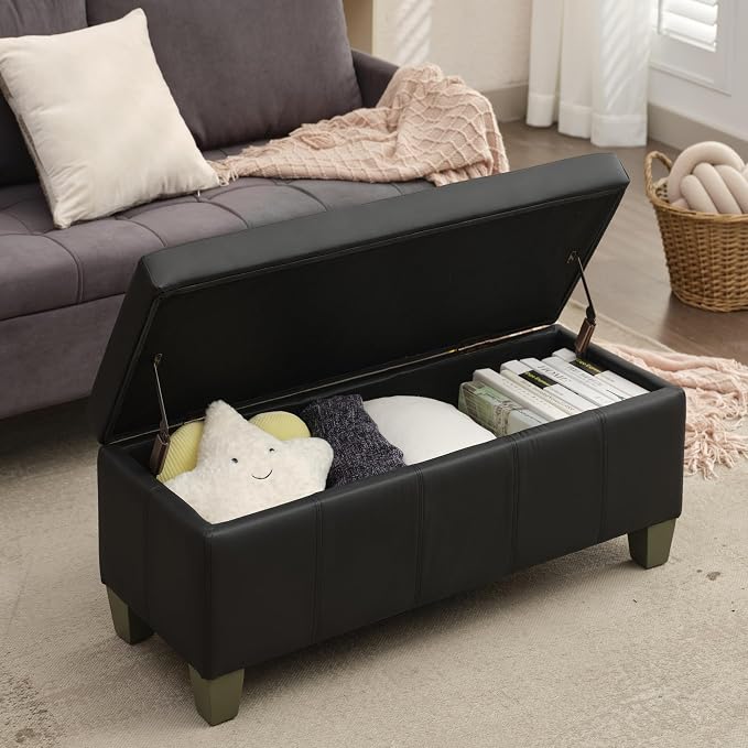 Black Faux Leather Ottoman - Image 8