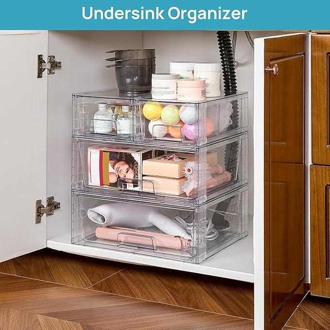Vtopmart Clear Stackable Storage Drawers Set of 6, Easily Assemble Acrylic - Image 2